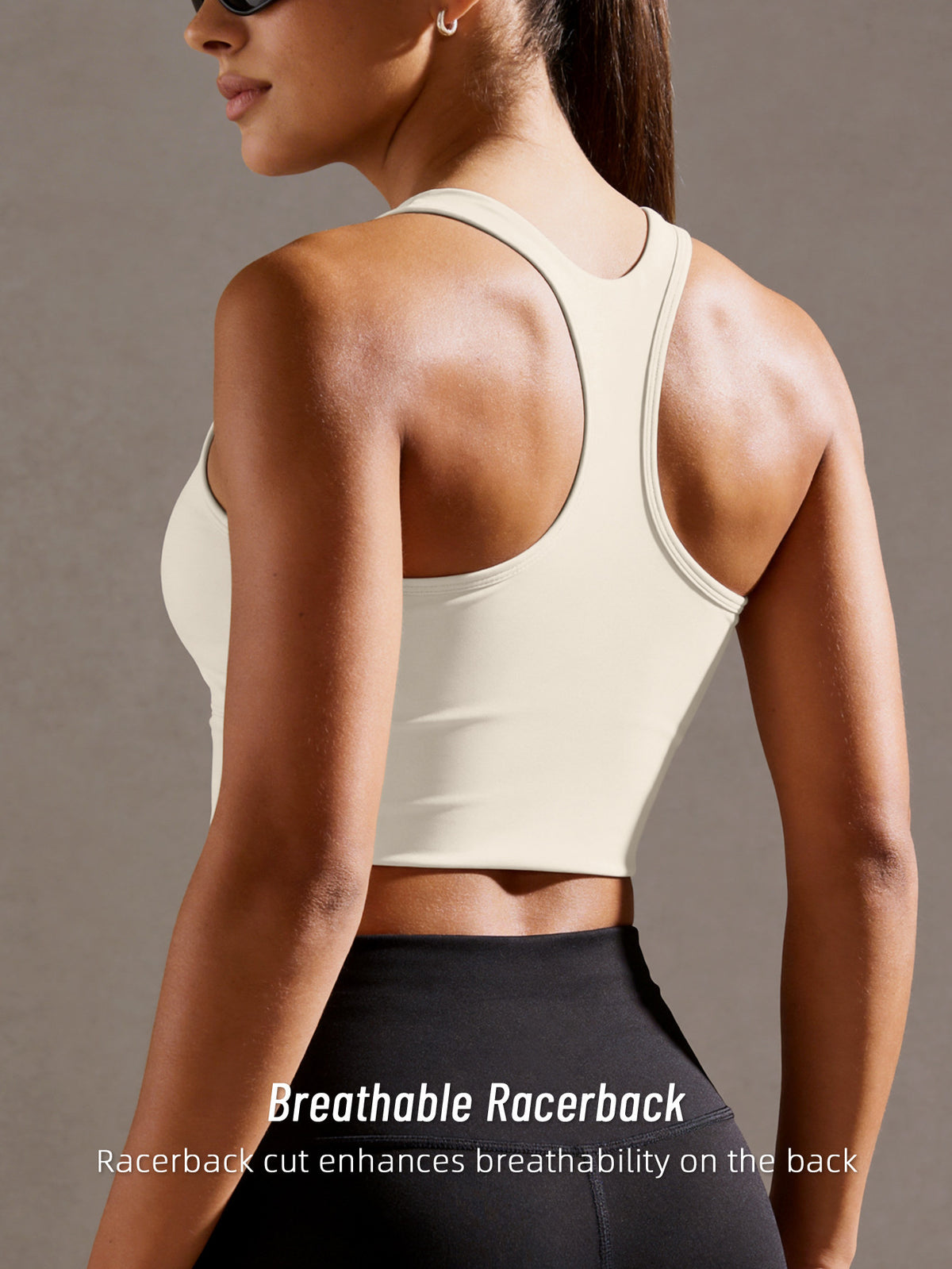 Color Block Strappy Sports Bra - Ivory White