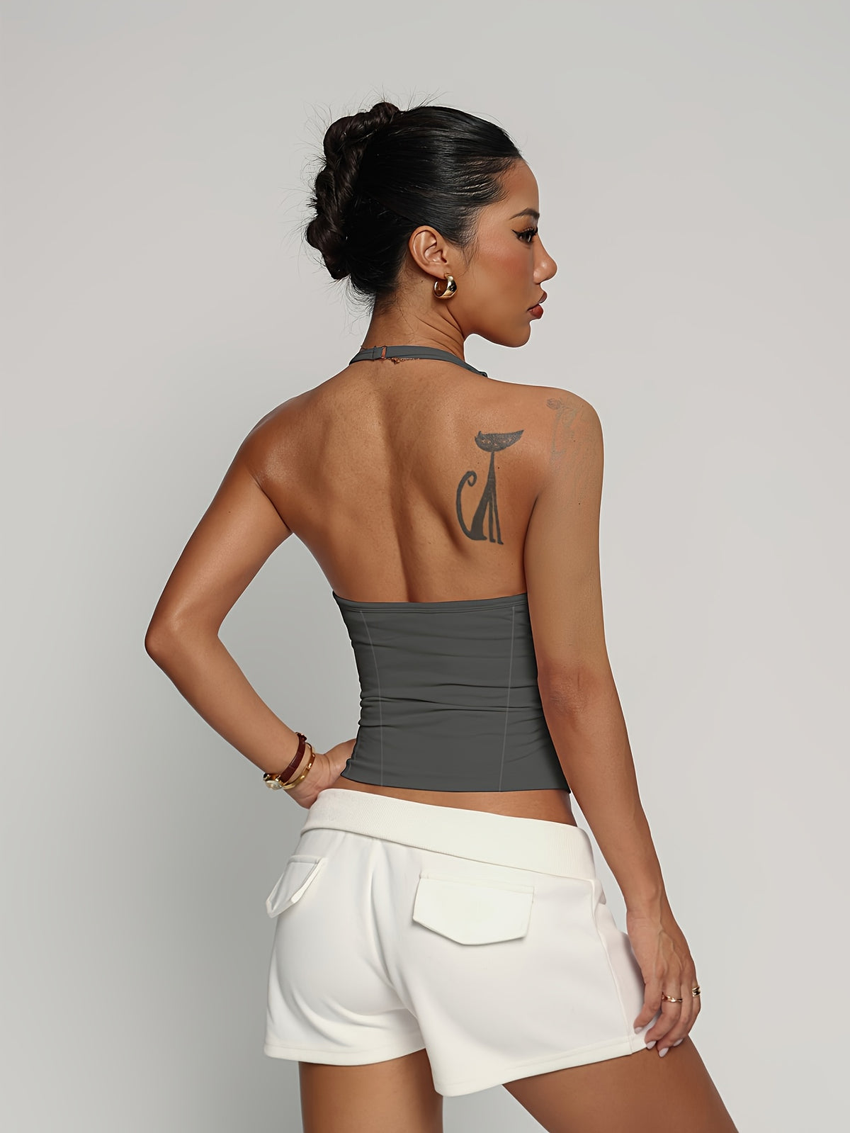 Halter Twist Crop Top - Dark Gray