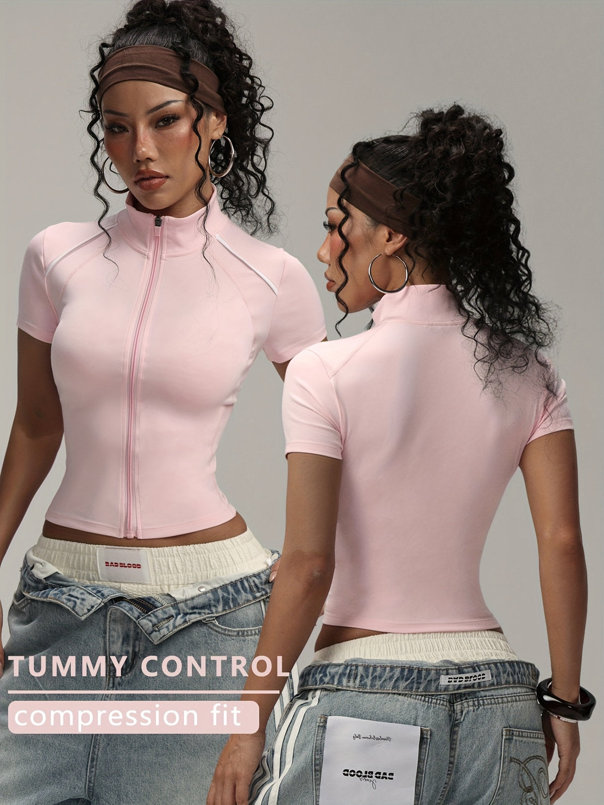 Short Sleeve Zip Top - Pink Red