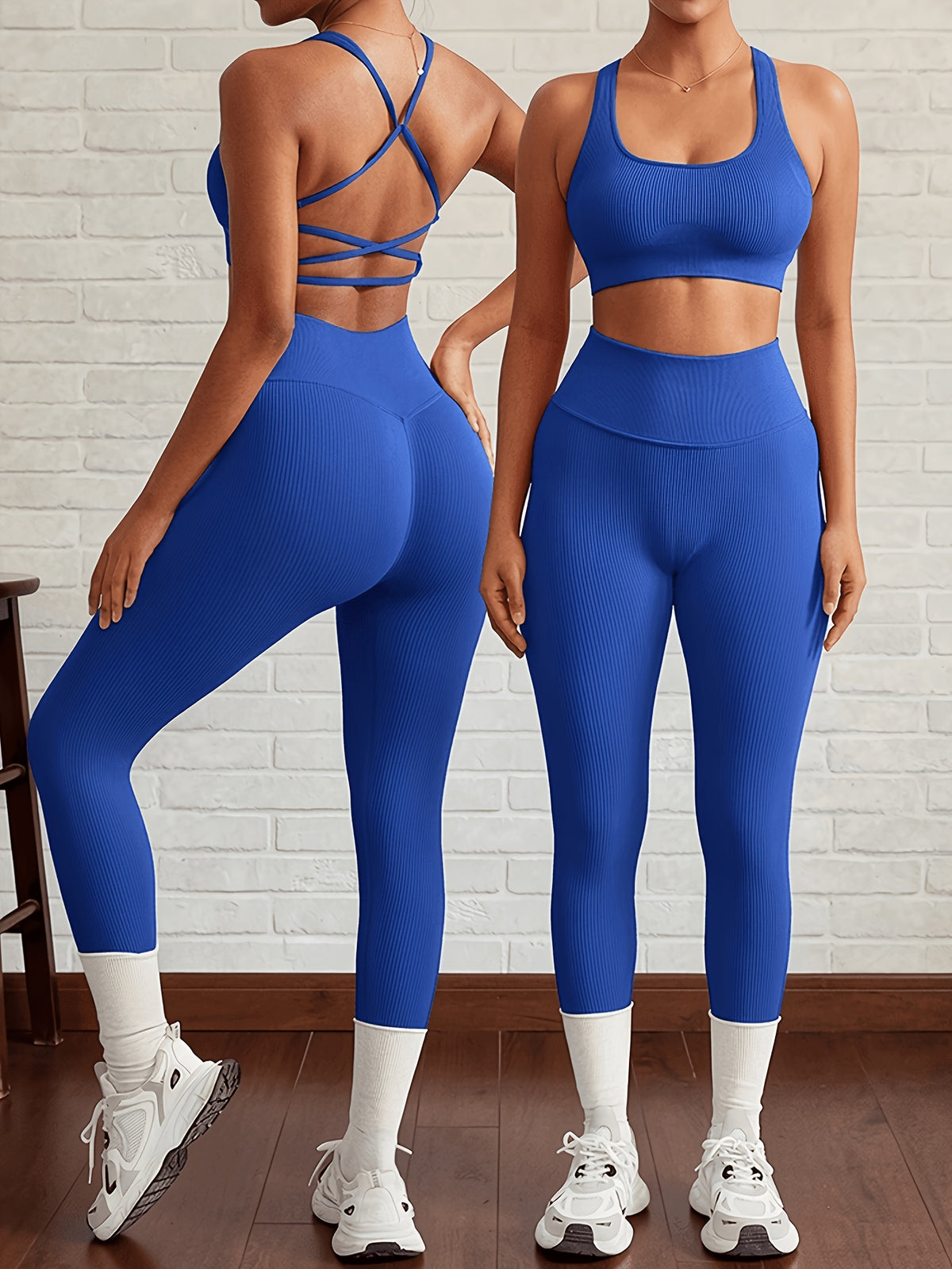 Crop Tank & Seamless Yoga Pants Set - Blue