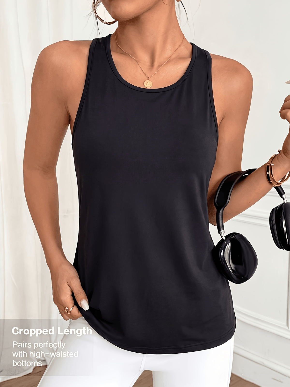 Keyhole Twist Back Tank - Black