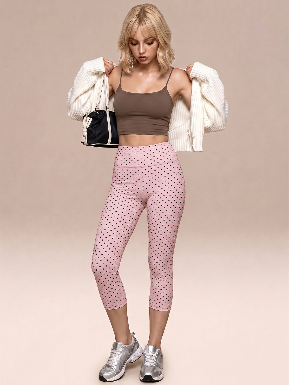 Polka Dot Capri Leggings - Pink