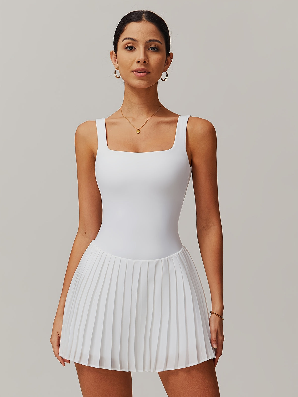 Pleated Strappy Tennis Dress - White