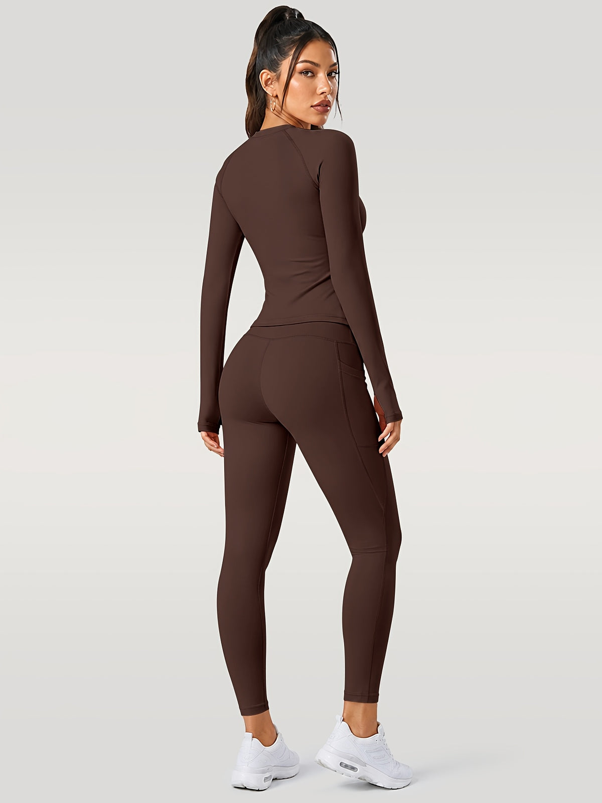 Long Sleeve Top & Leggings Set - Brown