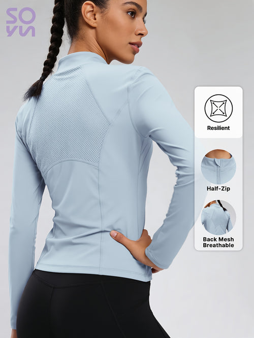 2 Pack Half Zip Mesh Back Tops - Blue & Pink