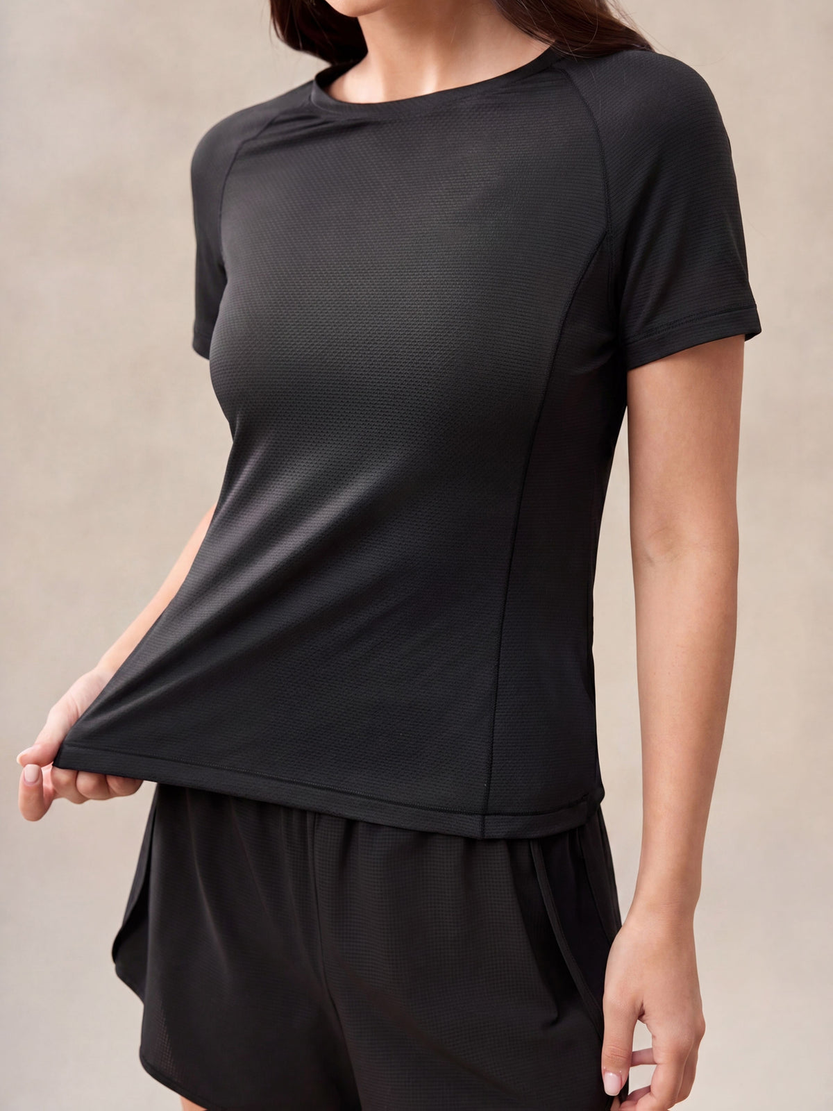 Off Shoulder Mesh Back Tee - Black