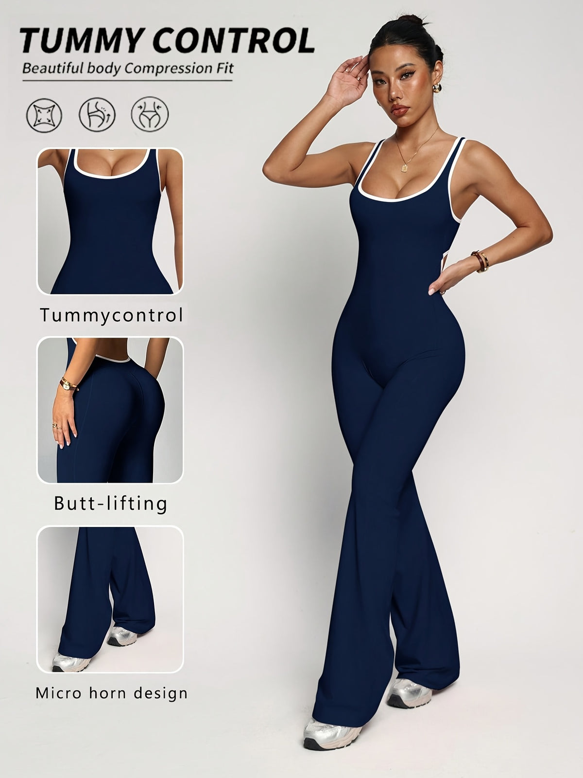 Cut Out Waist Flare Jumpsuit - Navy