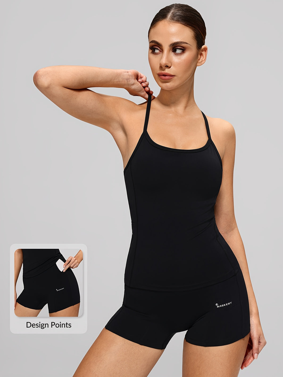 Crossover Tank & Pocket Shorts Set - Black