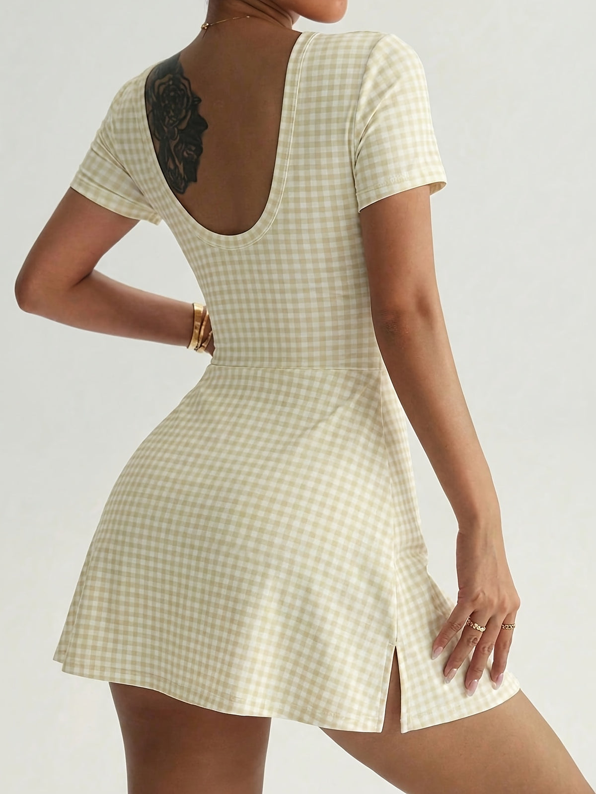 Plaid Bow Back Athletic Dress - Yellow Plaid