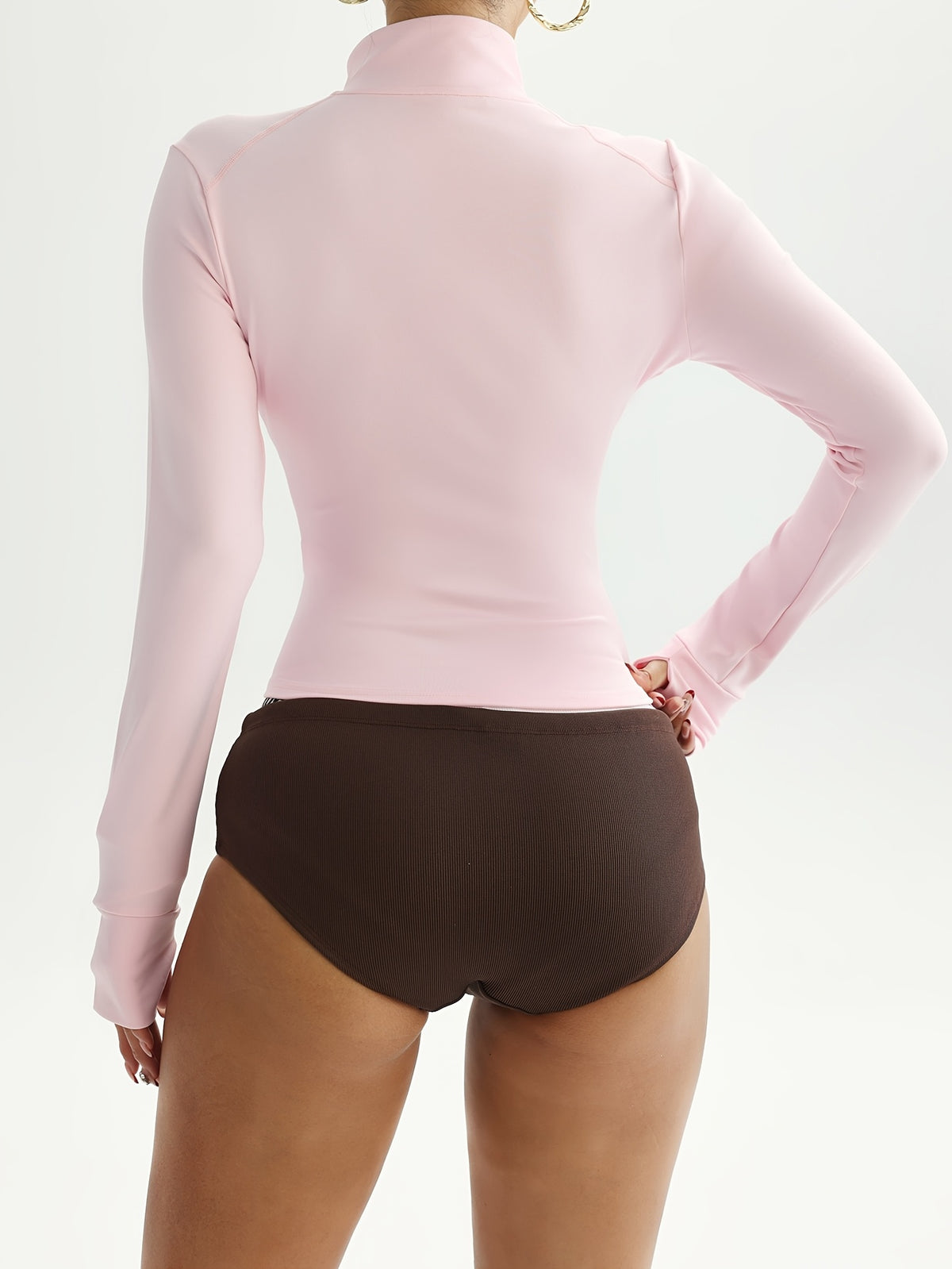 Contrast Stand Collar Zip Jacket - Pink Red