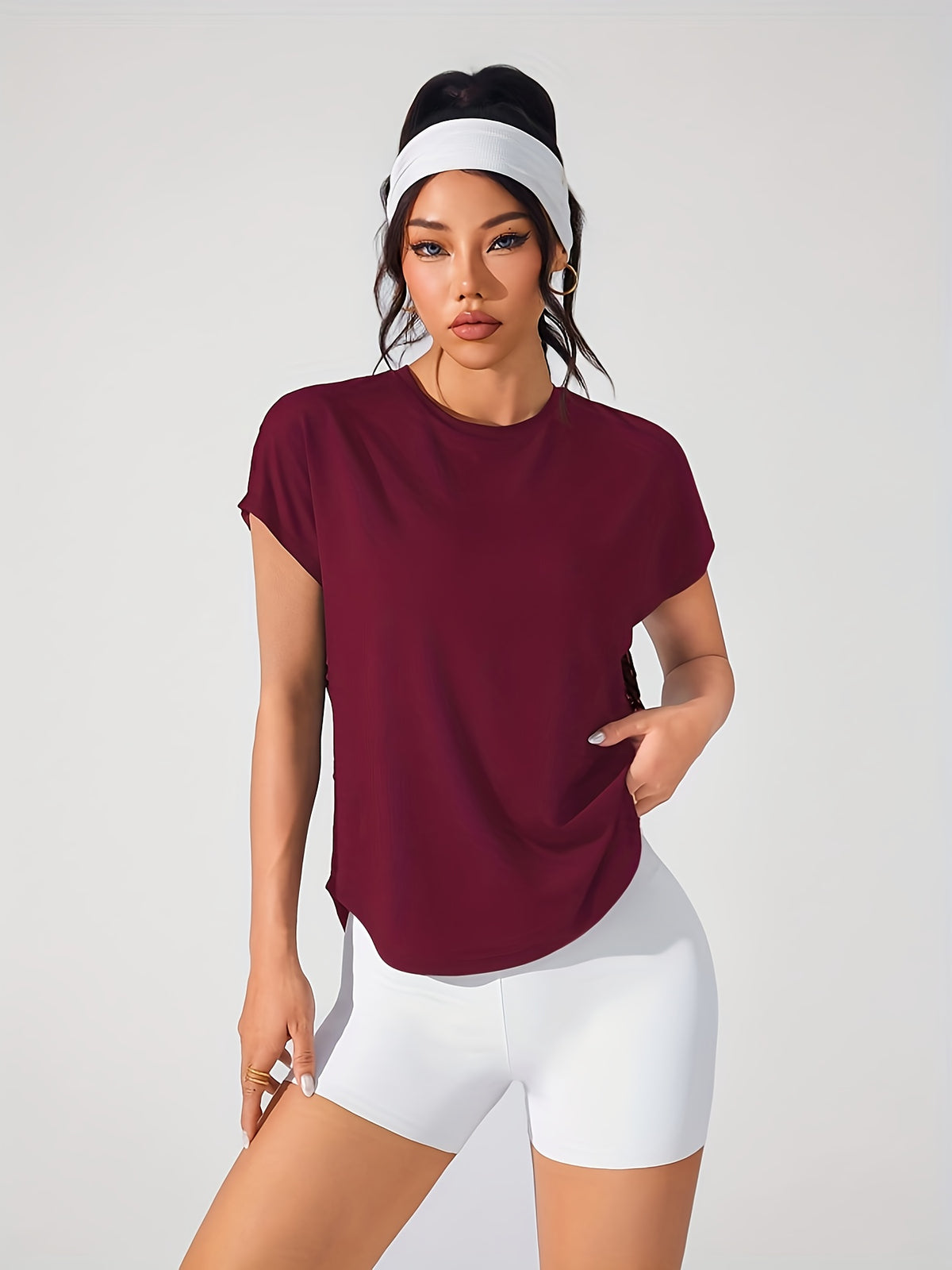 Geometric Mesh Back Sports Tee - Burgundy