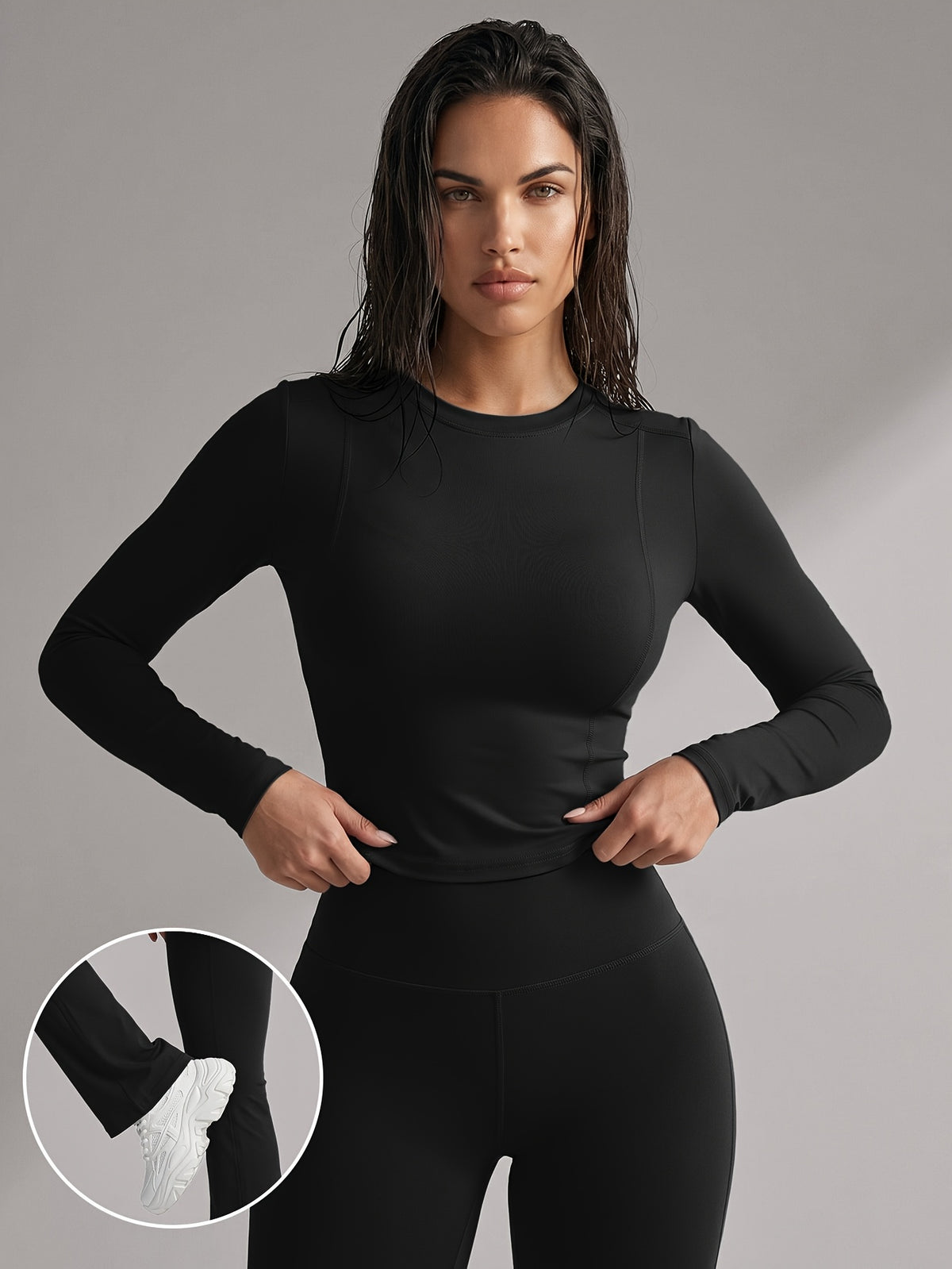 Long Sleeve Tee & Lift Yoga Pants Set - Black