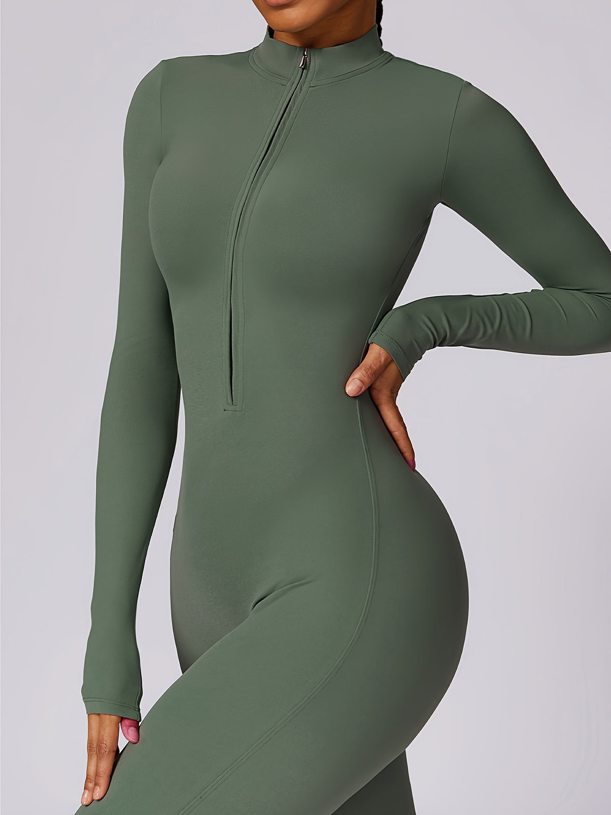 Full Zip Long Sleeve Jumpsuit - Green