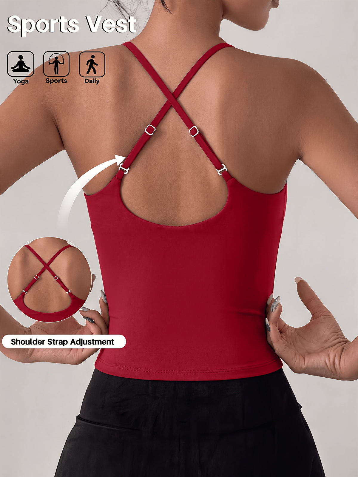 Halter Neck Cross Padded Yoga Top - Red