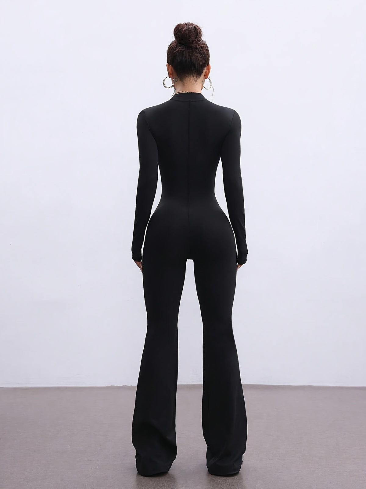 Zip Up Flare Jumpsuit - Black