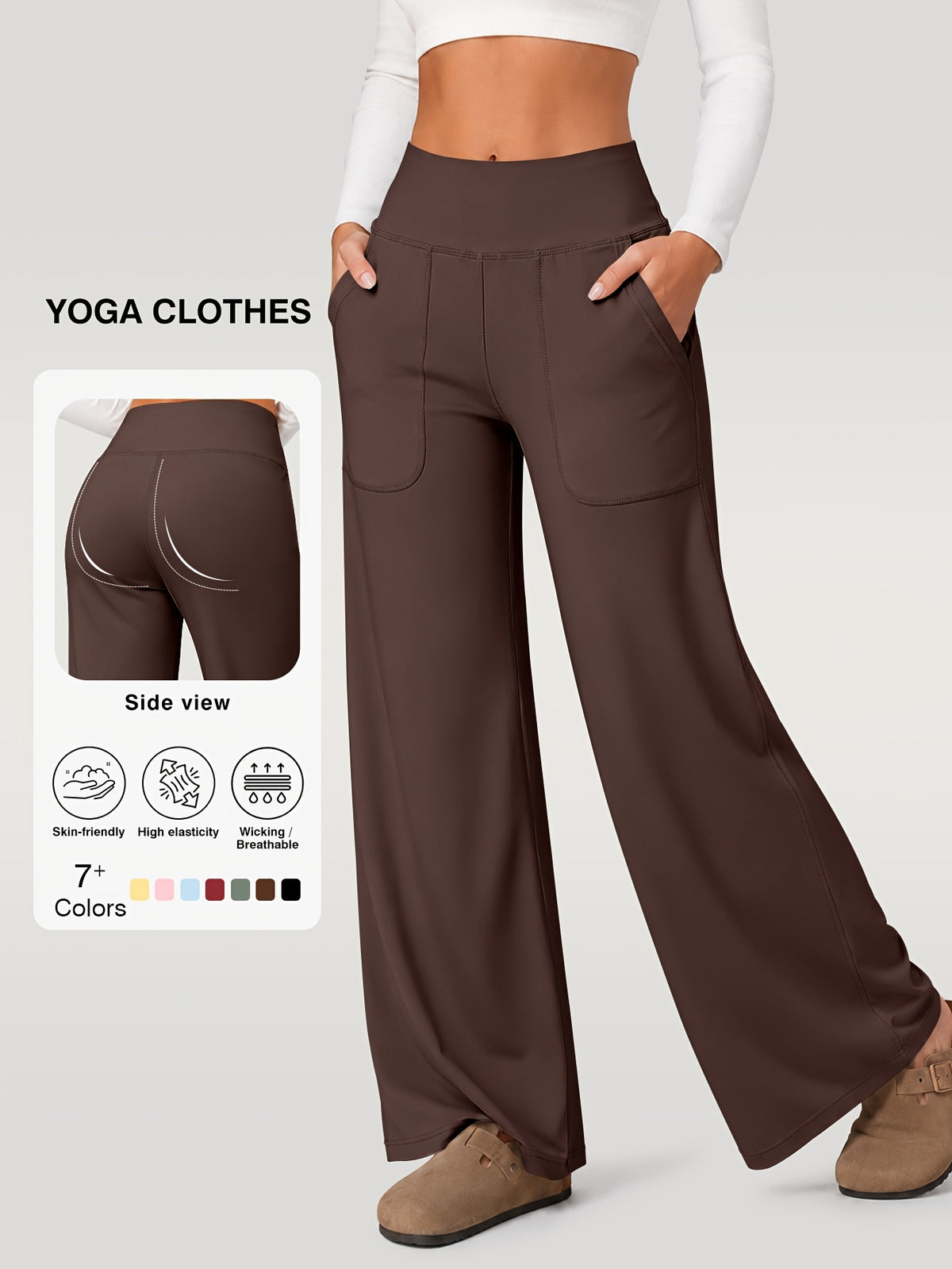 Draped Wide Leg Pocket Pants - Brown