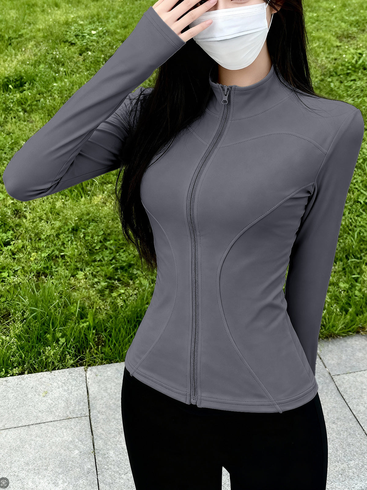 Stand Collar Slim Running Jacket - Grey