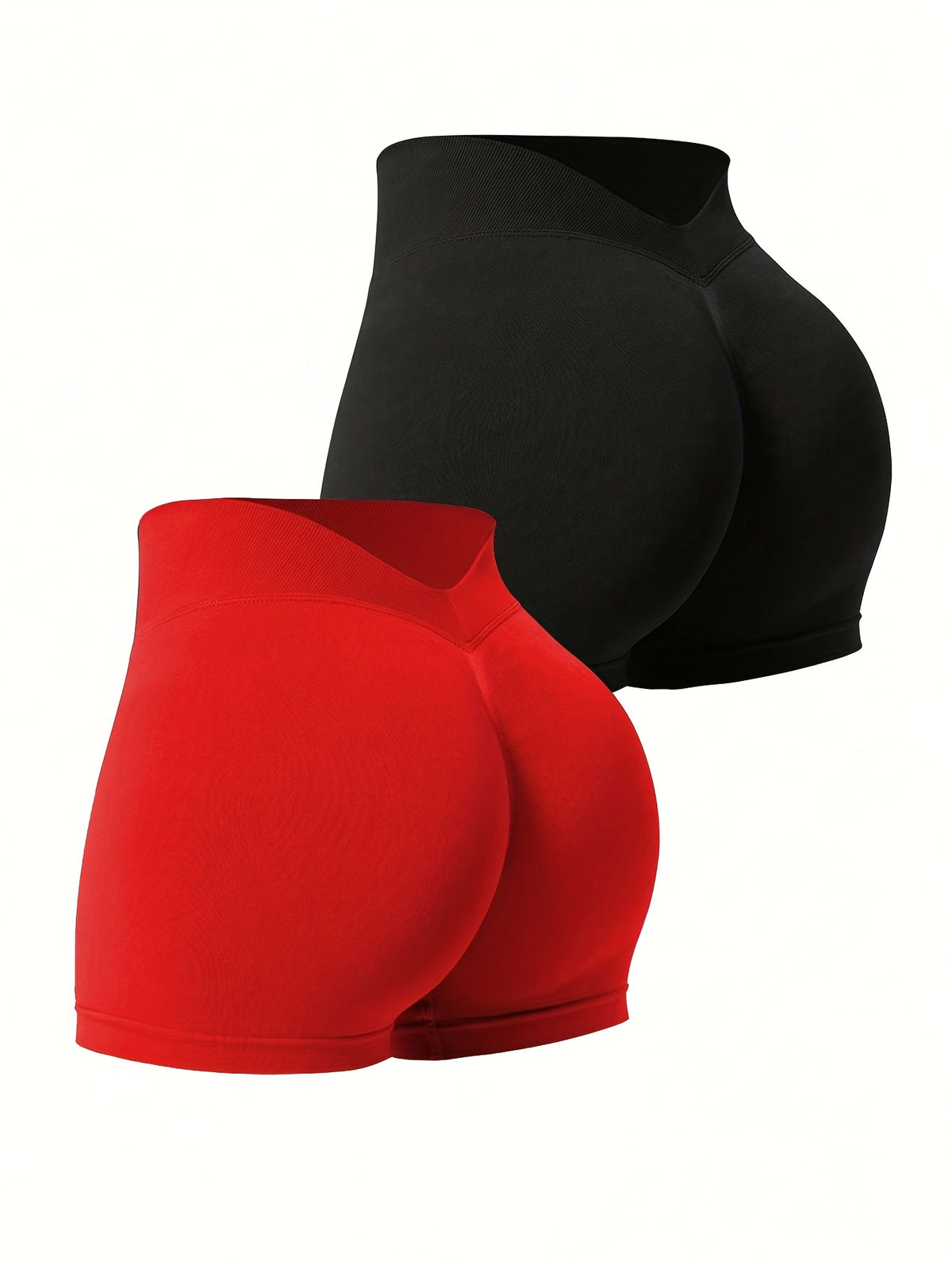 2 Pack Low Back Scrunch Shorts - Black+Bright Red