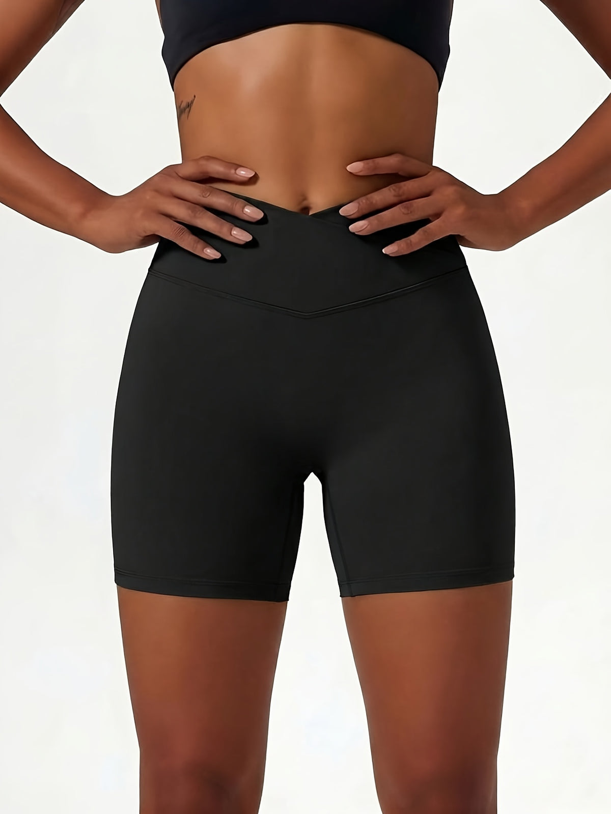 V Waist Biker Shorts - Black