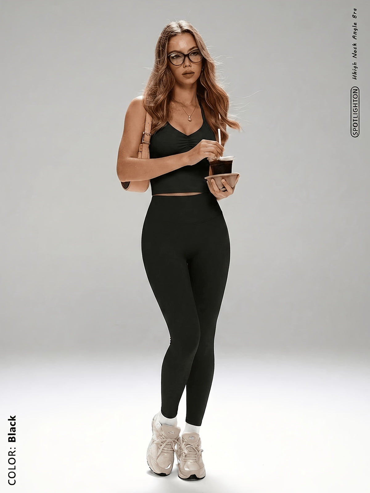 Halter Crop Tank & Leggings Set - Black