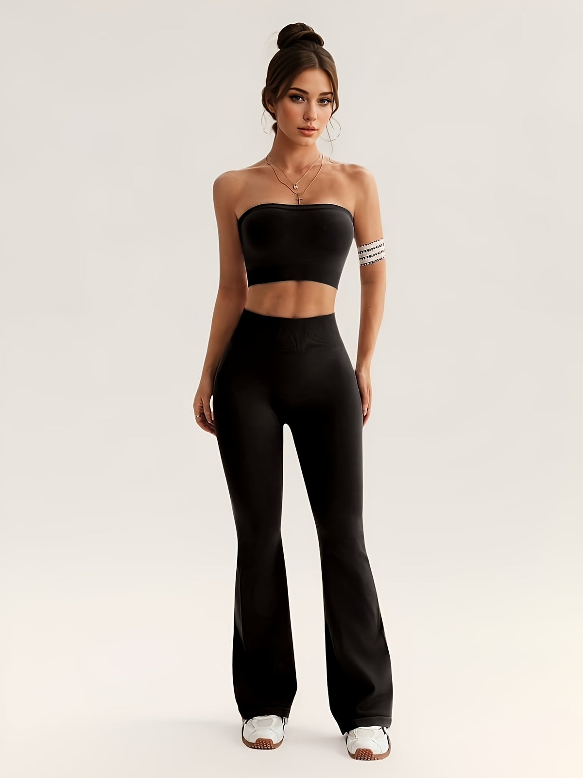 Tummy Control Tank & Flare Pants Set - Black