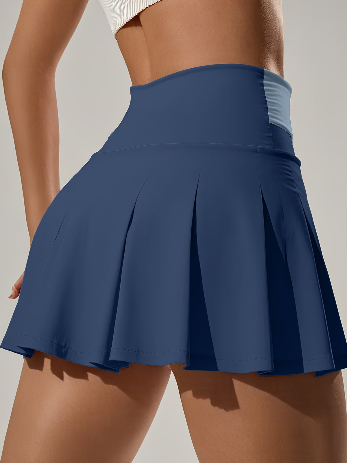 Colour Block Pleated Skort - Navy