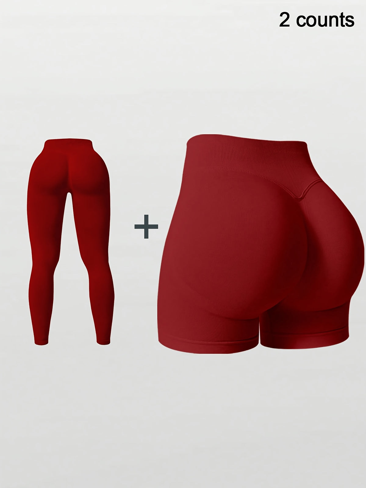 2 Pack Ribbed Shorts & Leggings - Red