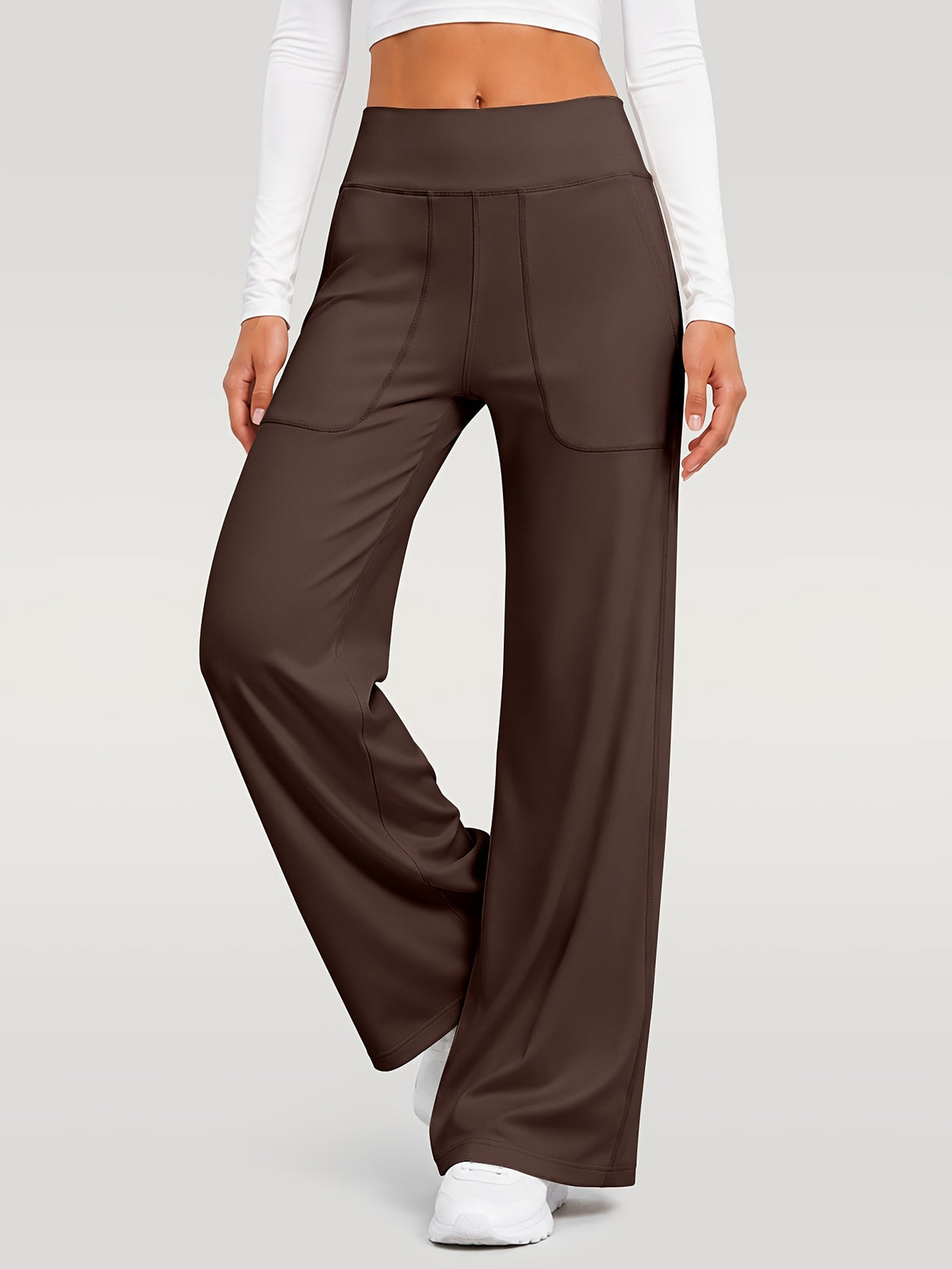 Draped Wide Leg Pocket Pants - Brown