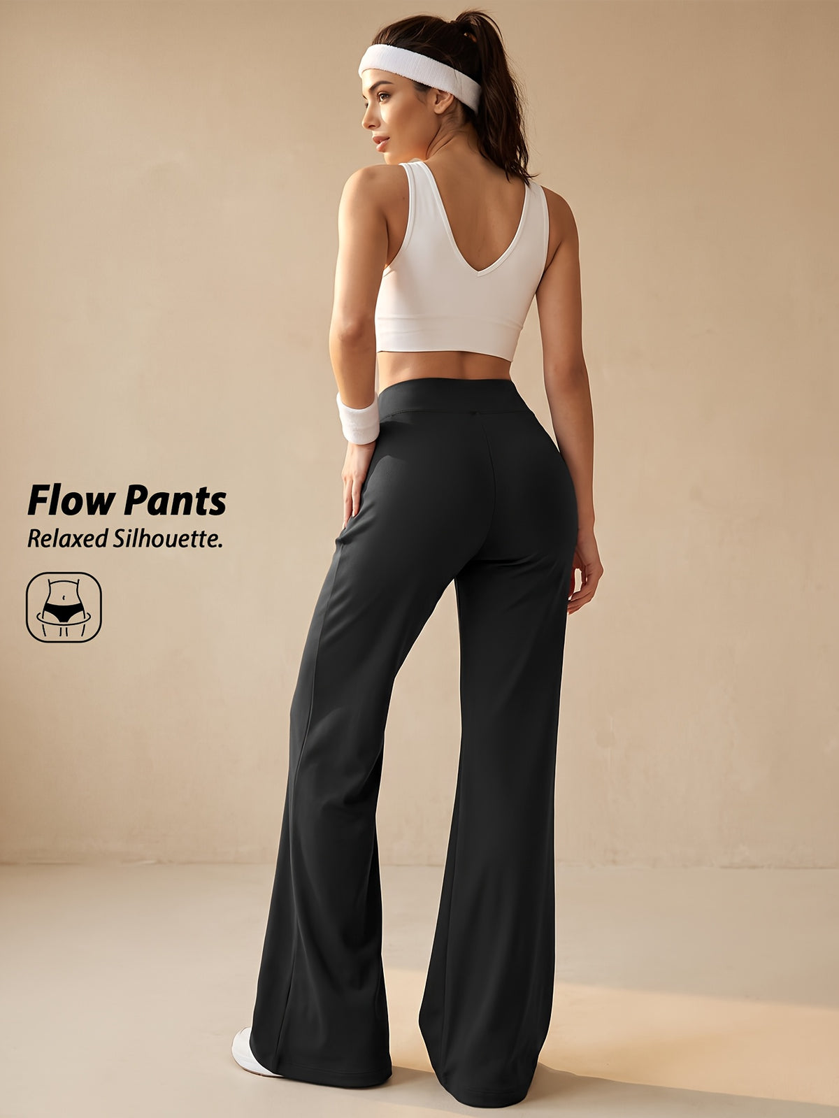Drawstring Wide Leg Pocket Yoga Pants - Black