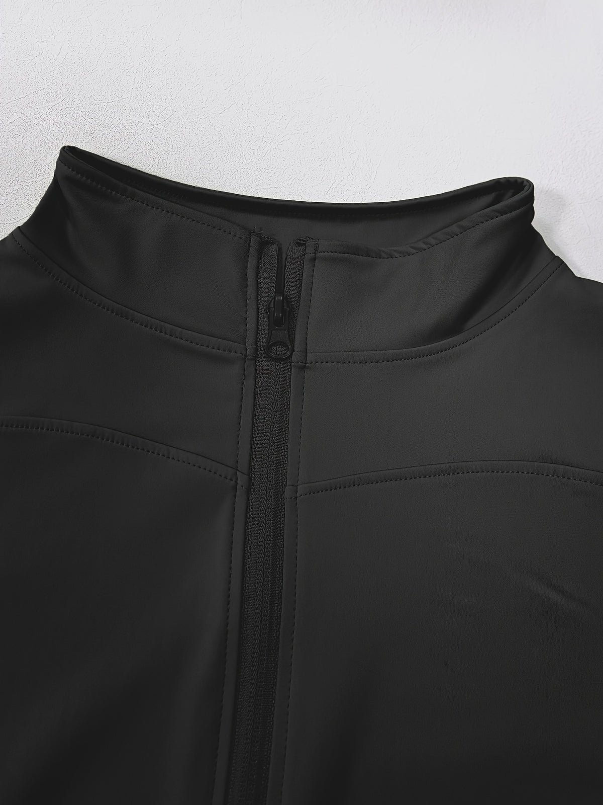 Stand Collar Thumbhole Zip Top - Black