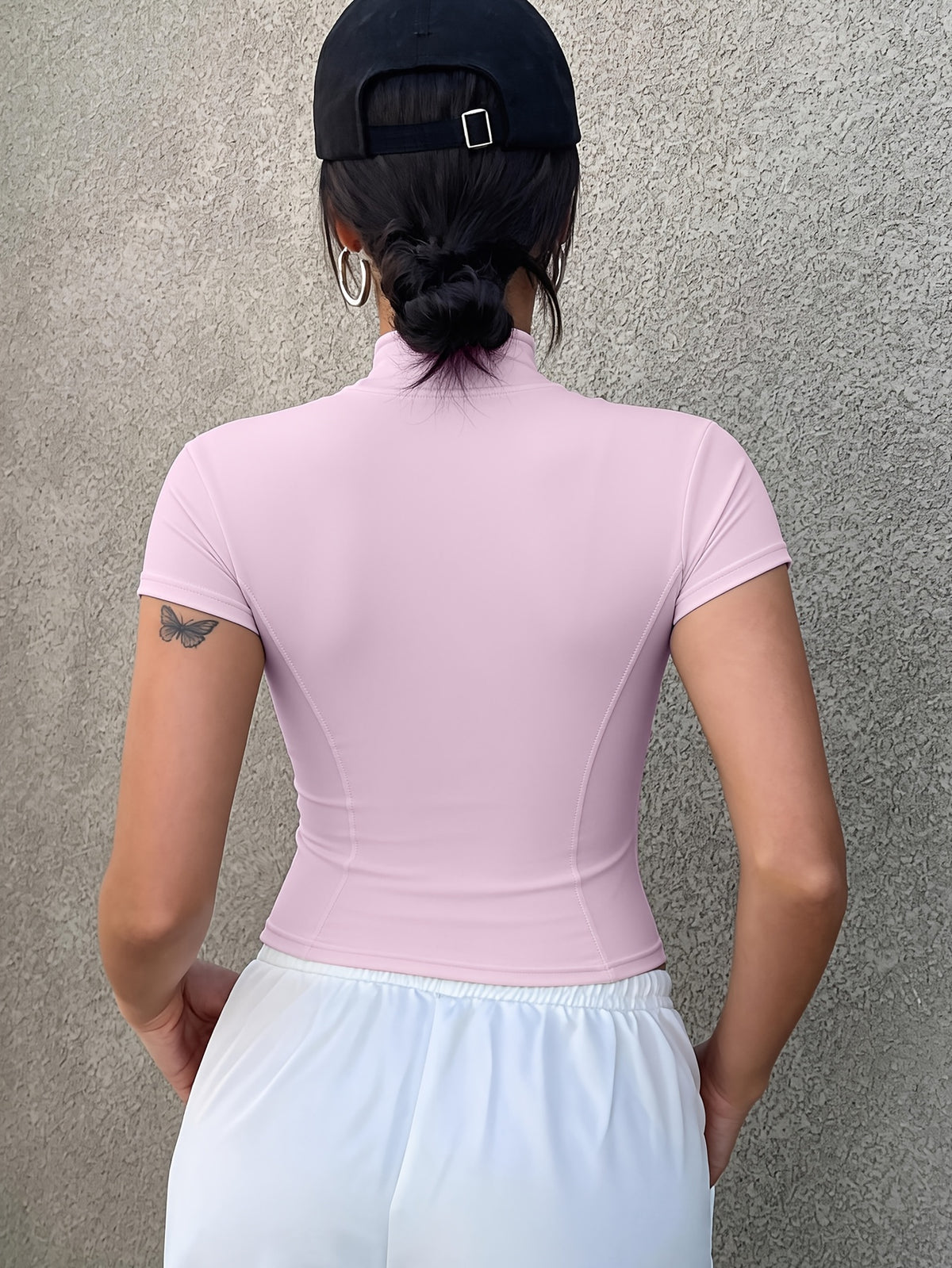 Short Sleeve Zip Cropped Yoga Jacket - Hot Pink