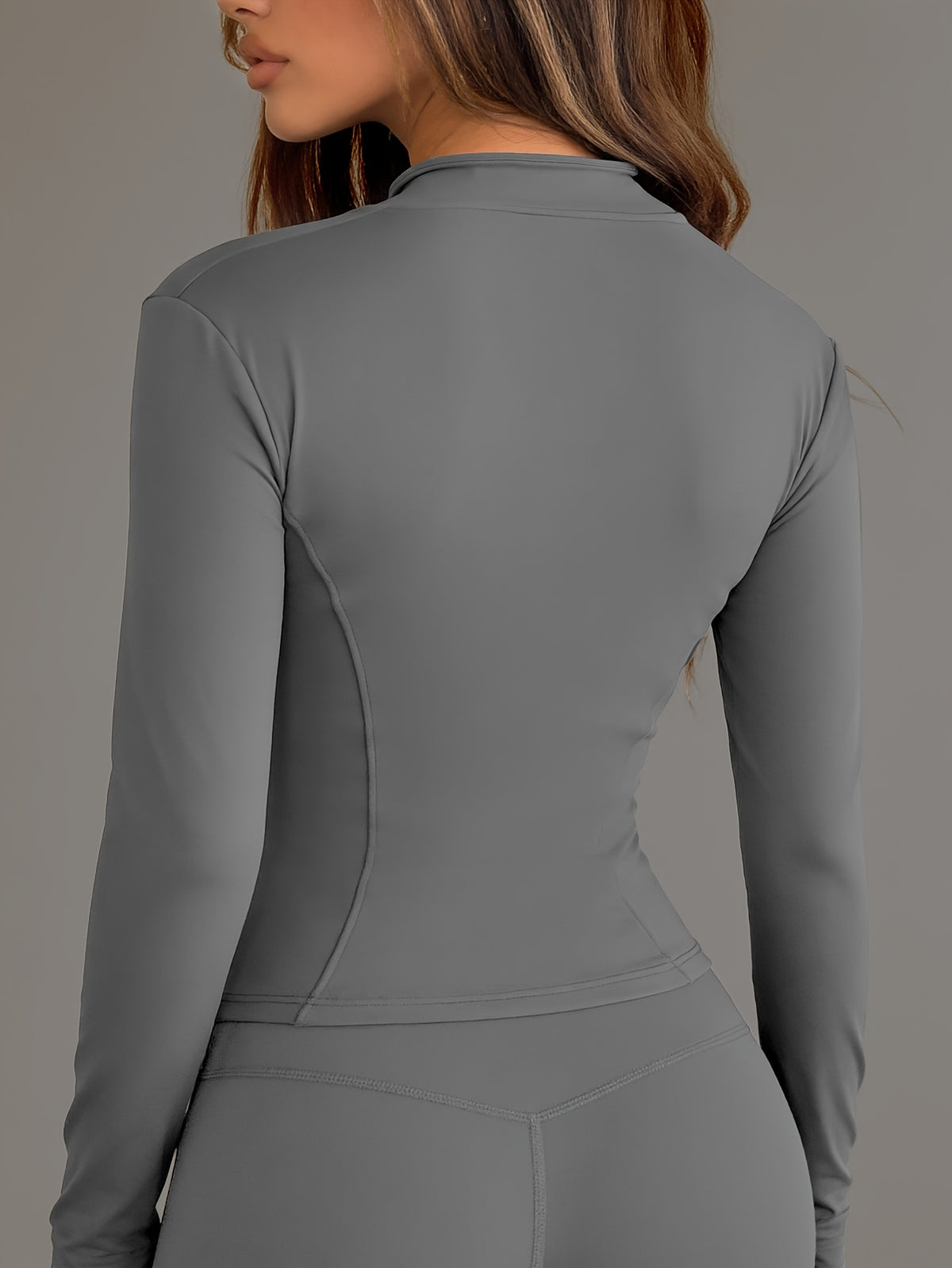 Zip Up Jacket & Slim Yoga Pants Set - Gray