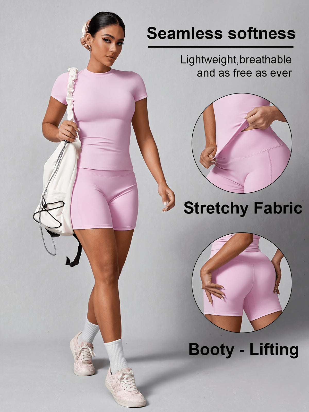Fitted Tee & Shorts Set - Pink