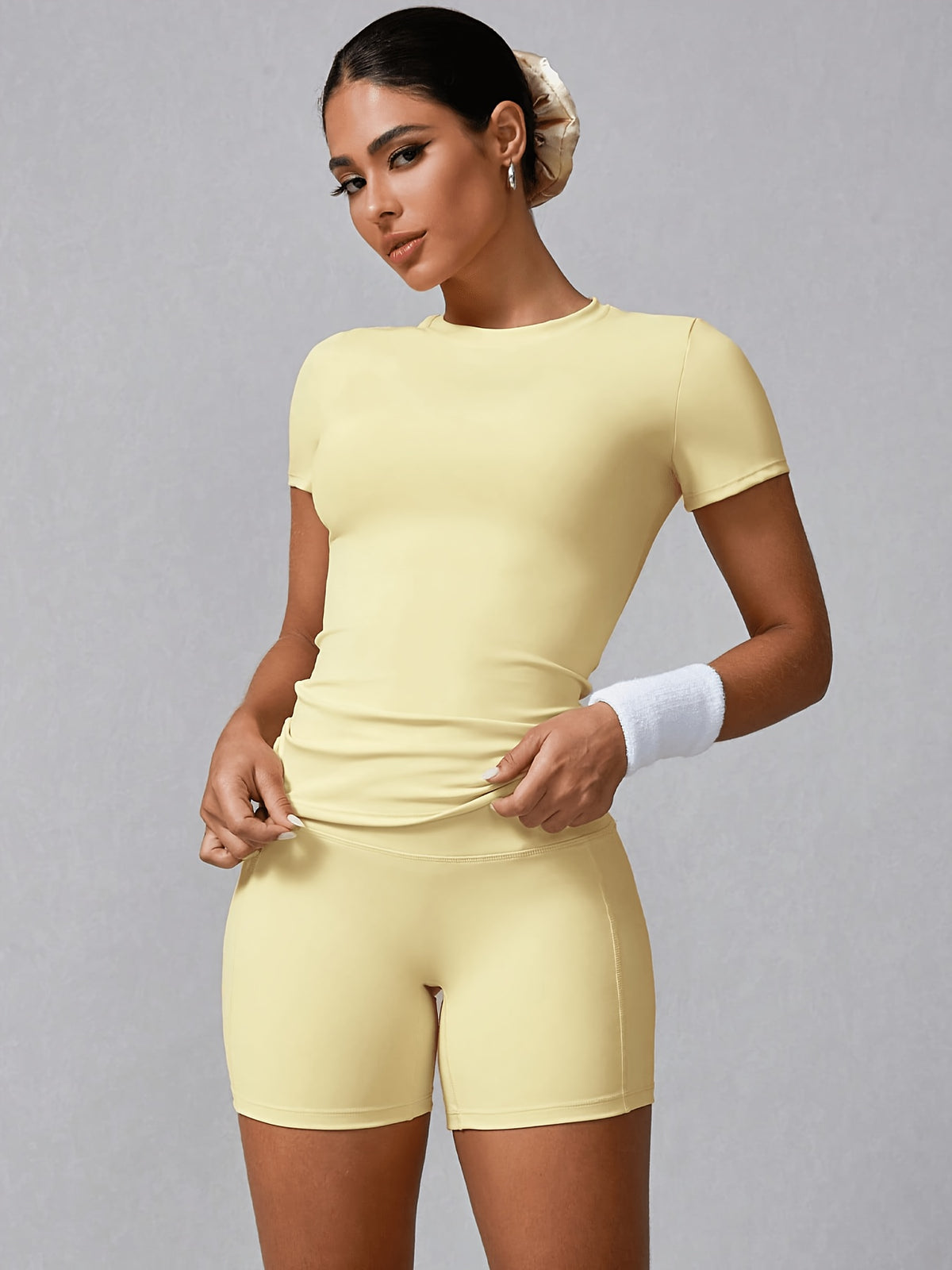 Fitted Tee & Shorts Set - Yellow