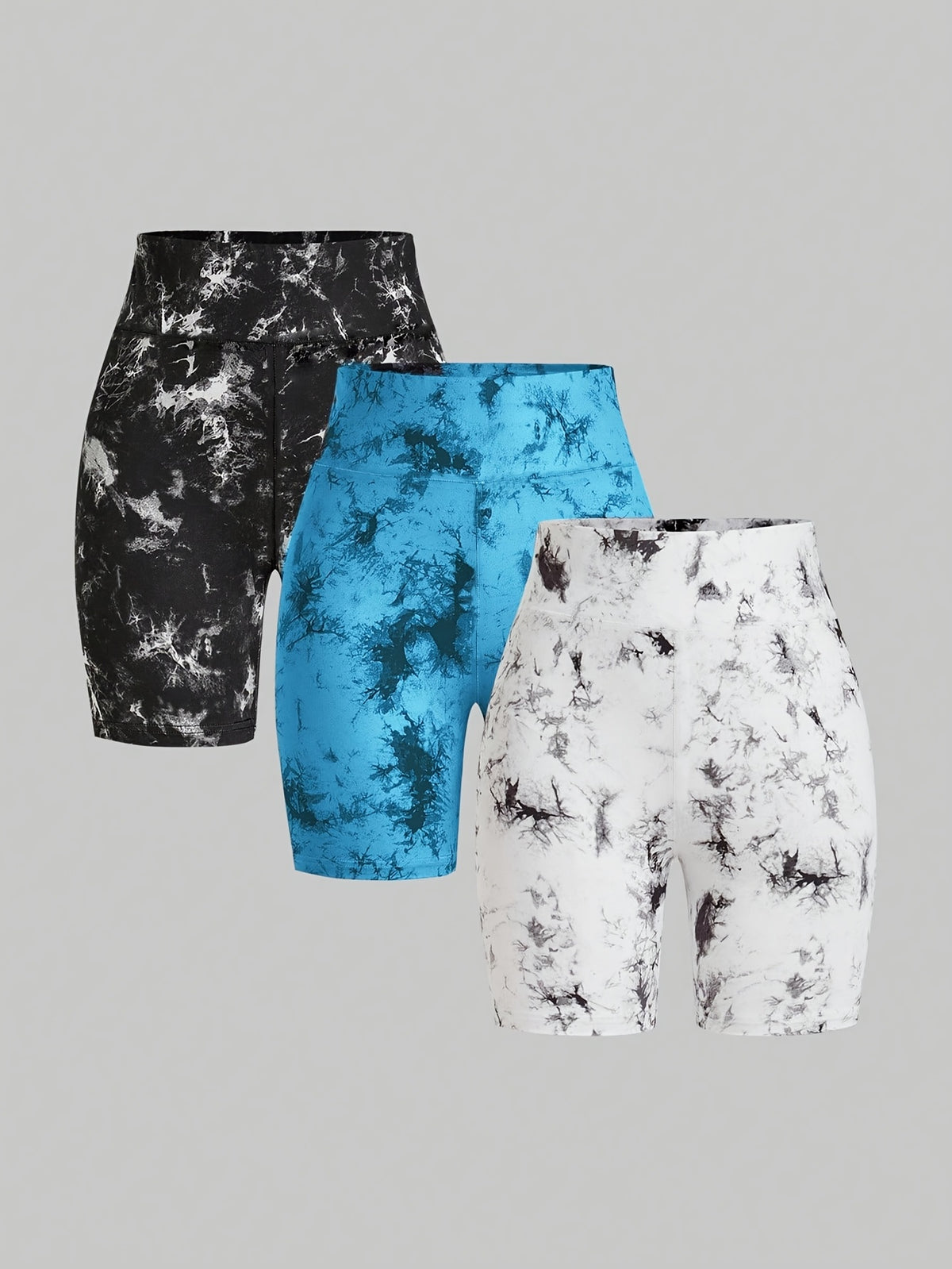 3 Pack Tie-Dye Fitted Athletic Shorts - Black, White & Blue