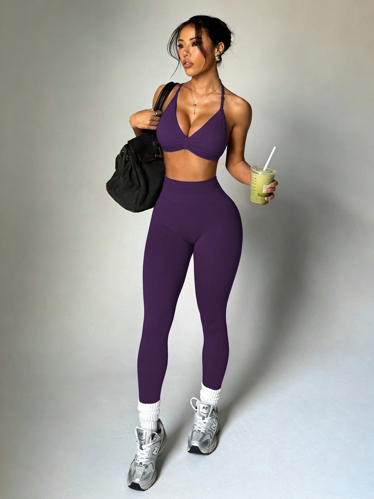 Halter Bra & Leggings Set - Deep Purple