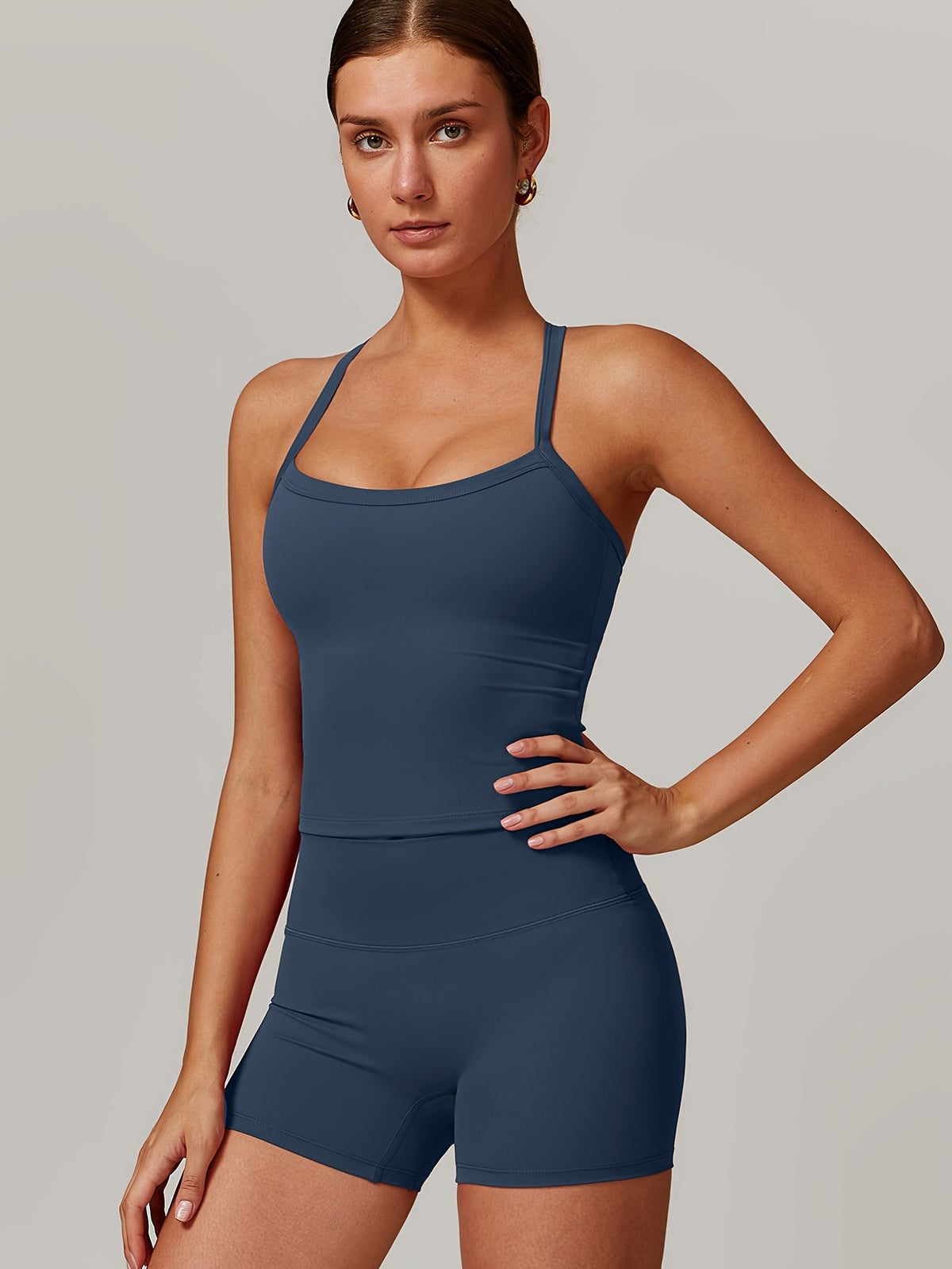 Cross Back Tank & Shorts Set - Navy