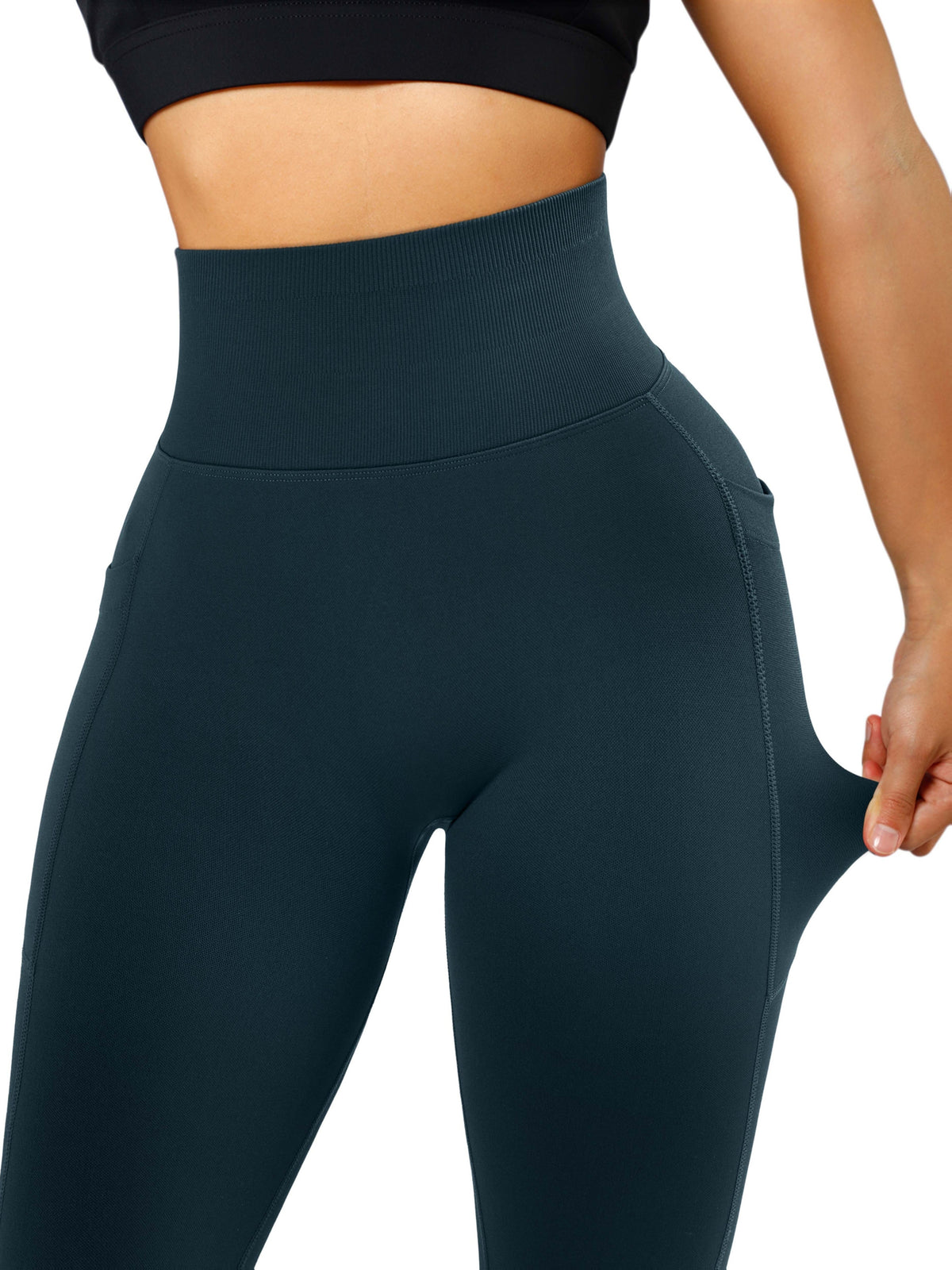Seamless Pocket Tummy Control Leggings - Dark Green