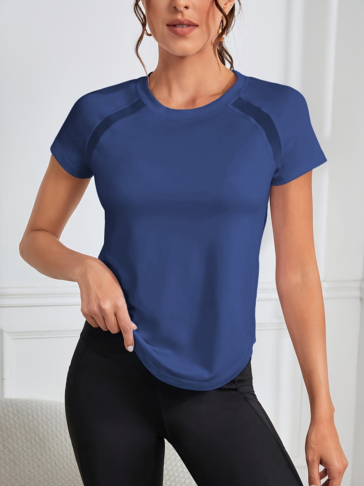 Raglan Curved Hem Sports Tee - Blue