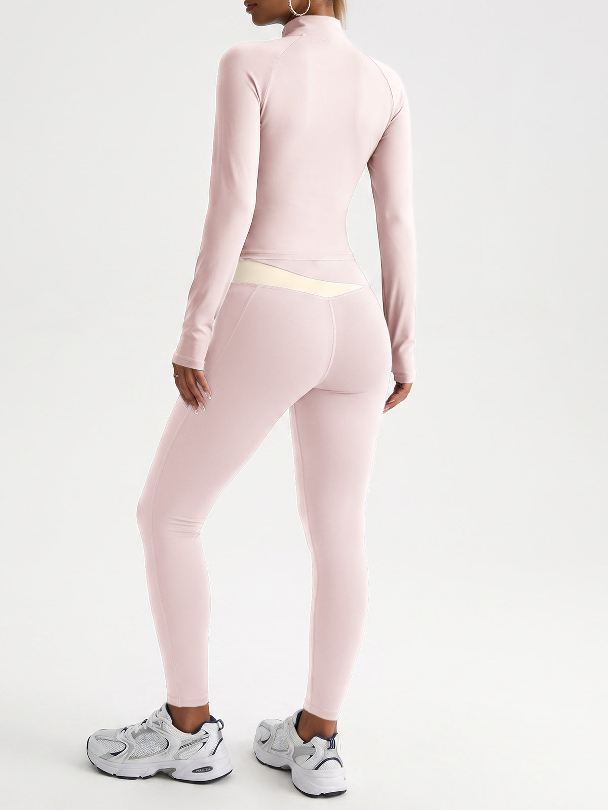 Contrast Zip Jacket & Lifting Leggings Set - Pink