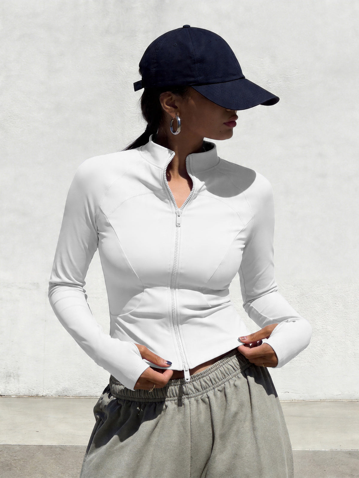 Double Zip Stand Collar Training Jacket - White