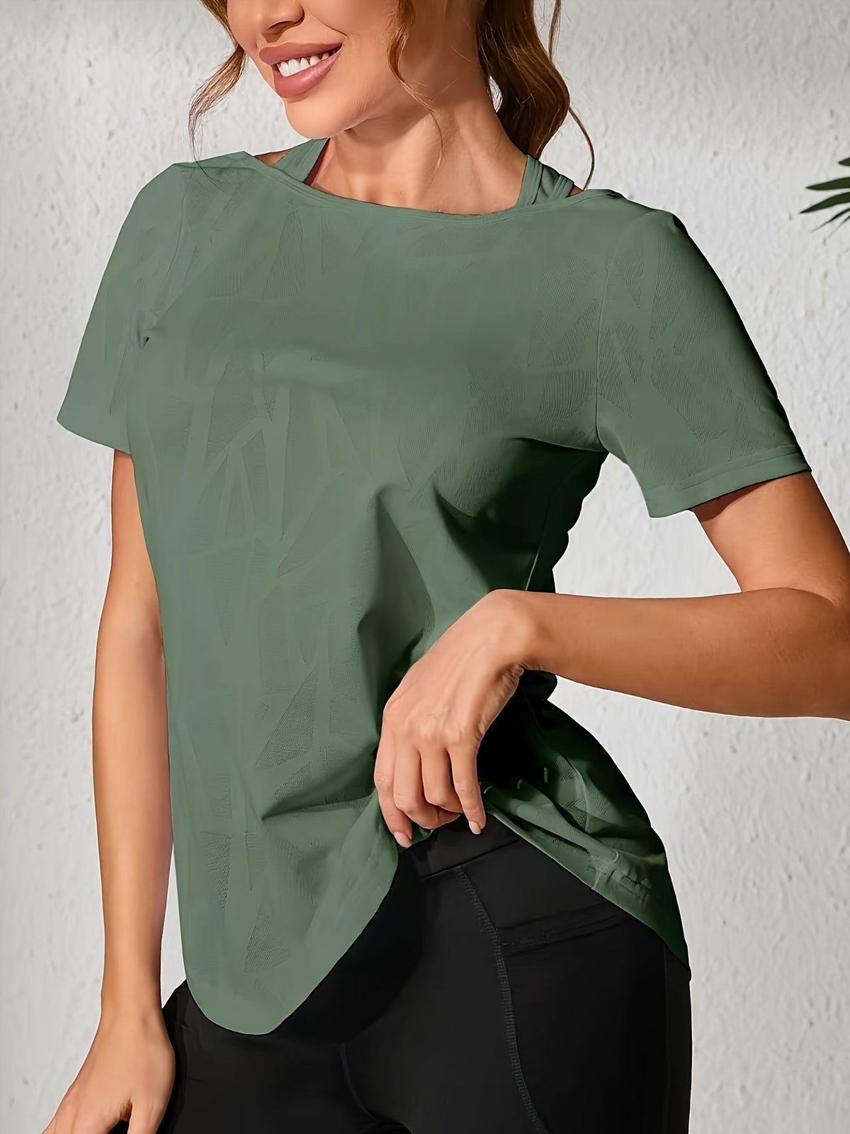 3 Pack Cross Back Cutout Sport Tees - Black, Green & Rose Red