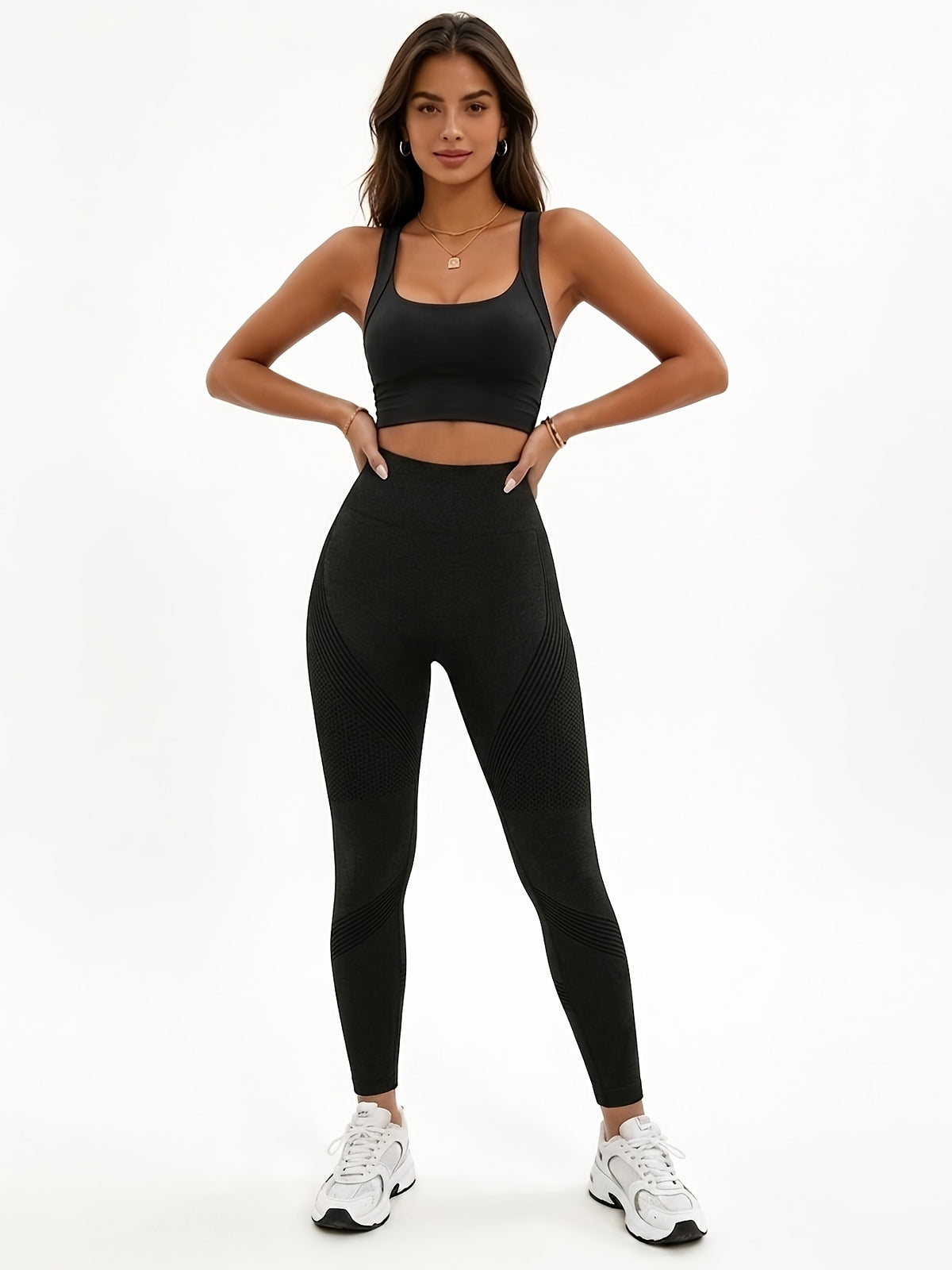 Crisscross Backless Bra & Leggings Set - Black