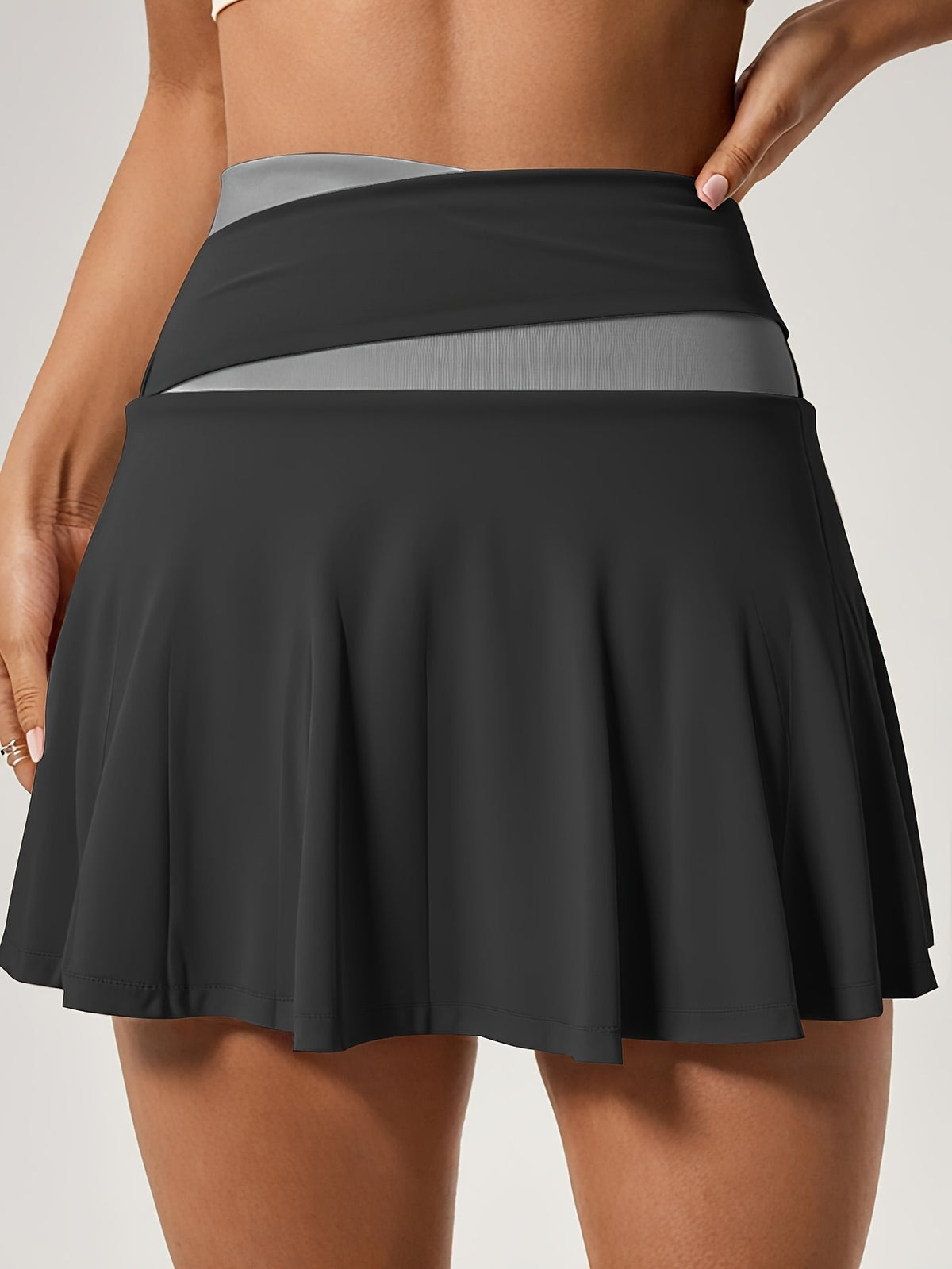 Colour Block Pleated Skort - Black