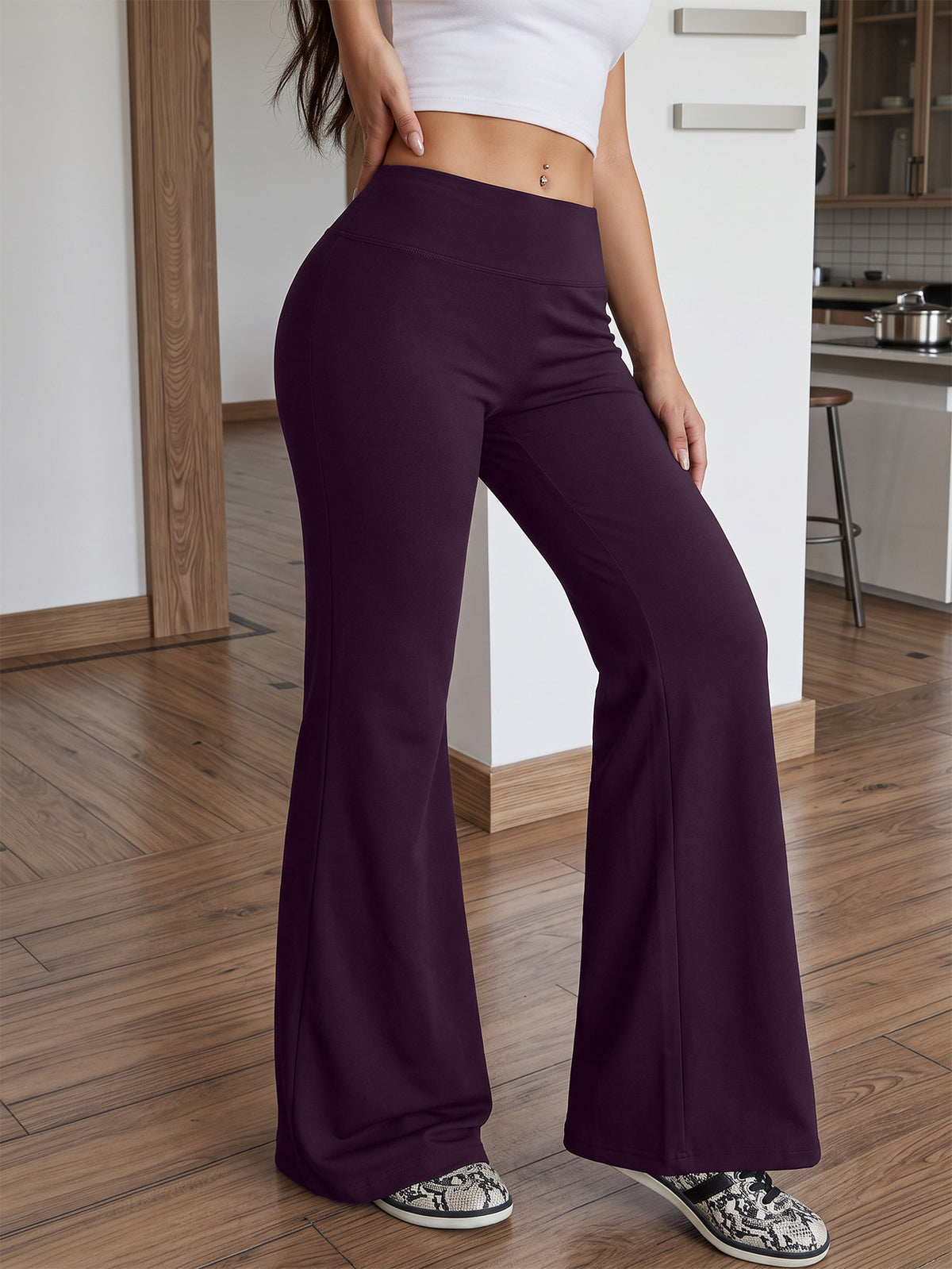 Slight Flare Tummy Control Yoga Pants - Deep Purple