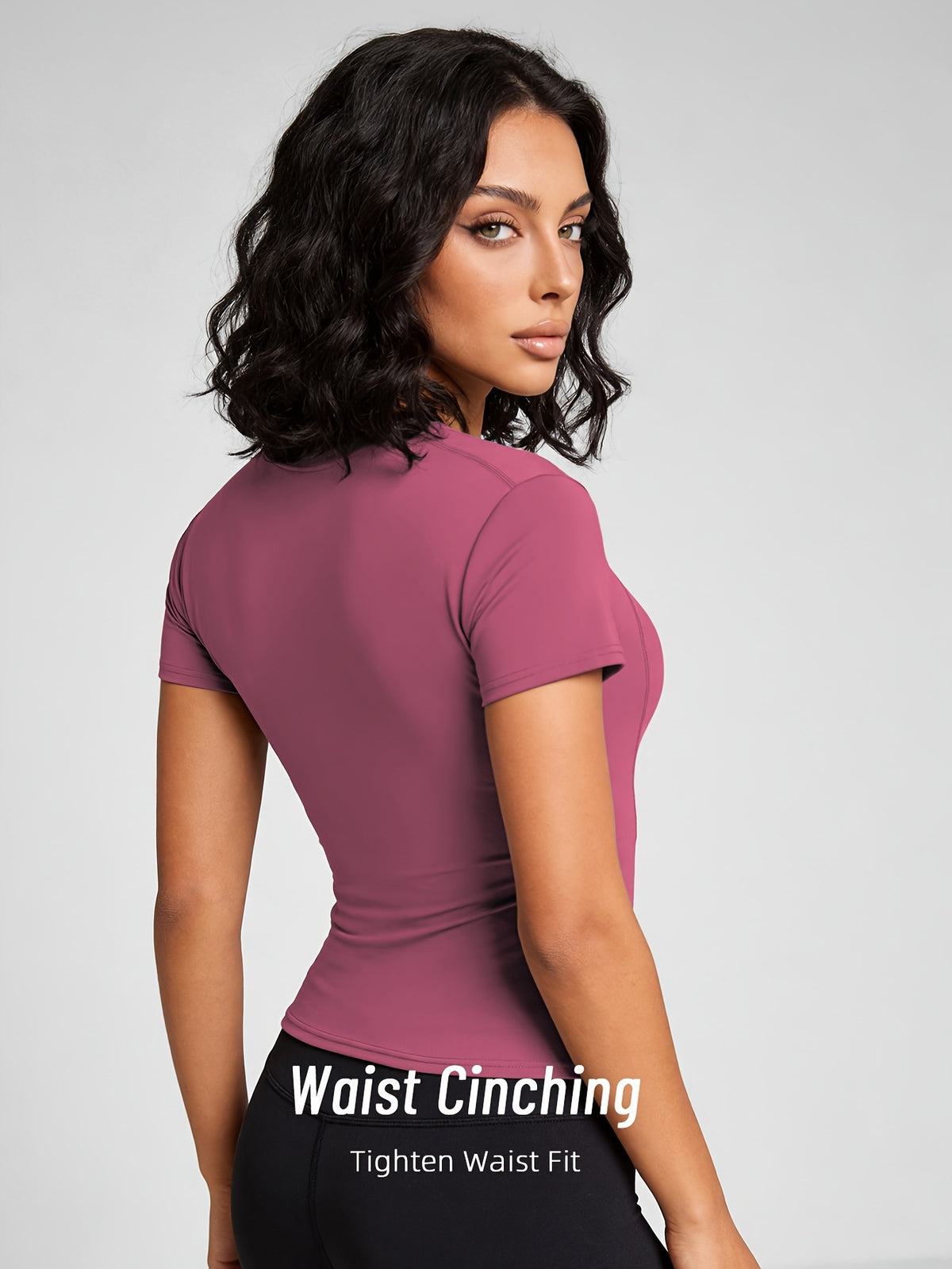 Quick-Dry Round Neck Yoga Tee - Peach