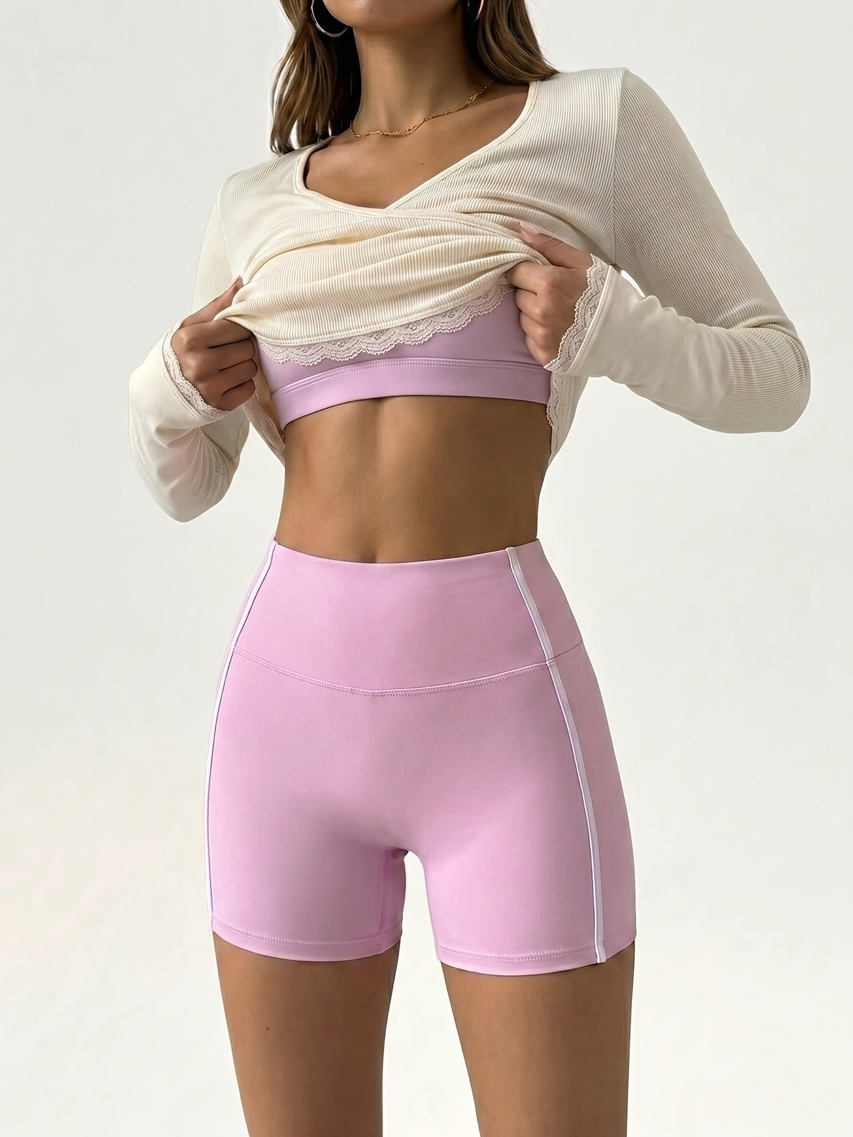 Contrast Side Seam Shorts - Pink