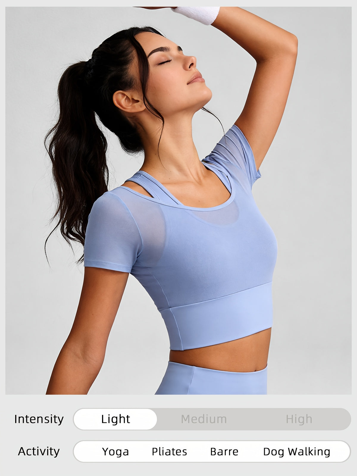 Mesh Panel Padded Short Sleeve Tee - Light Blue