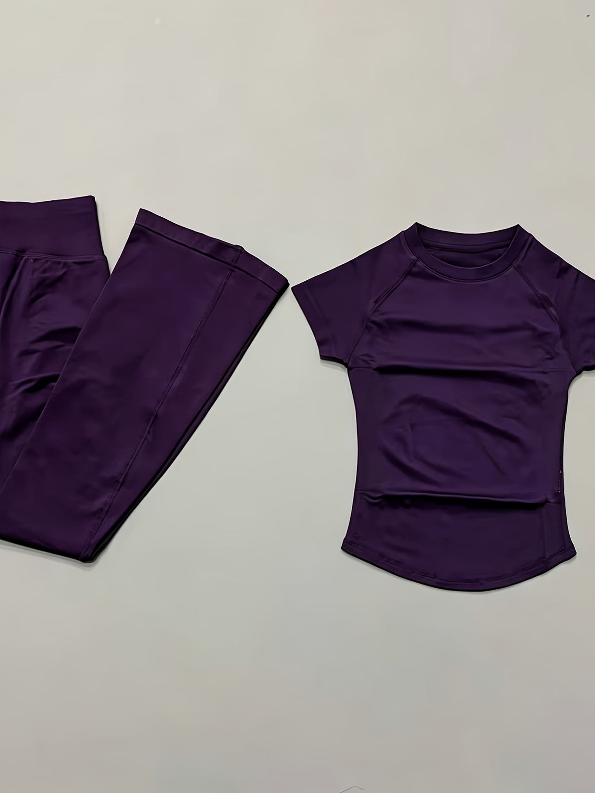 Short Sleeve Tee & Bell Bottom Pants Set - Deep Purple