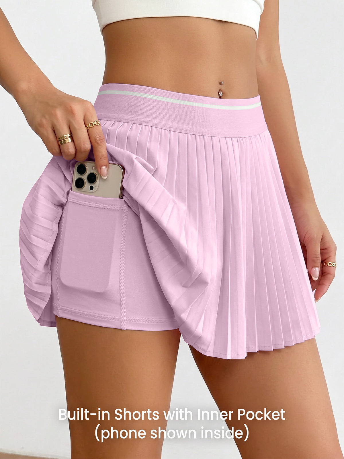 3 Pack Pleated Contrast Waist Tennis Skorts - Pink